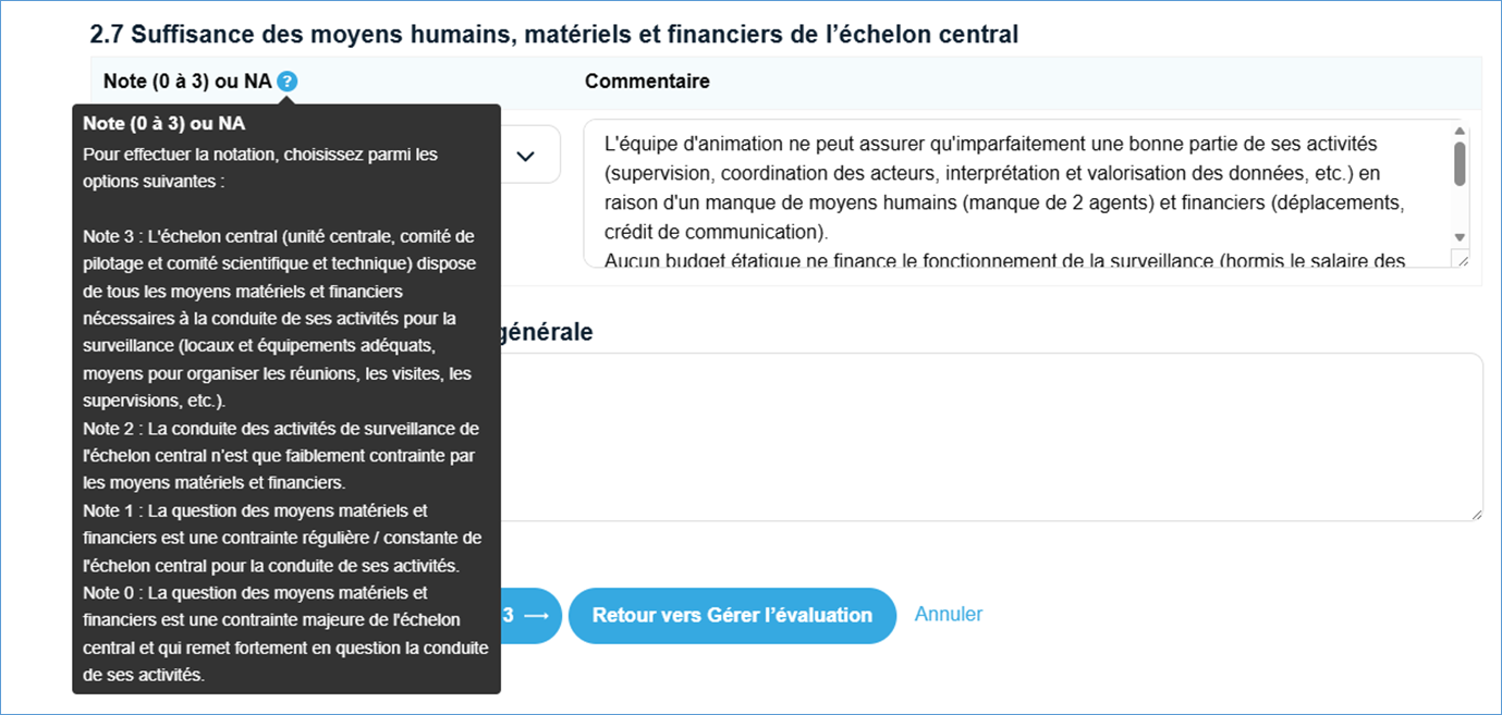 Aide système de notation Oasis
